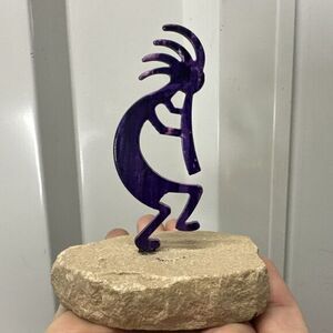 KOKOPELLI Lazart Enameled Metal Art Figurine Southwest on Sandstone Rock 5" Tall